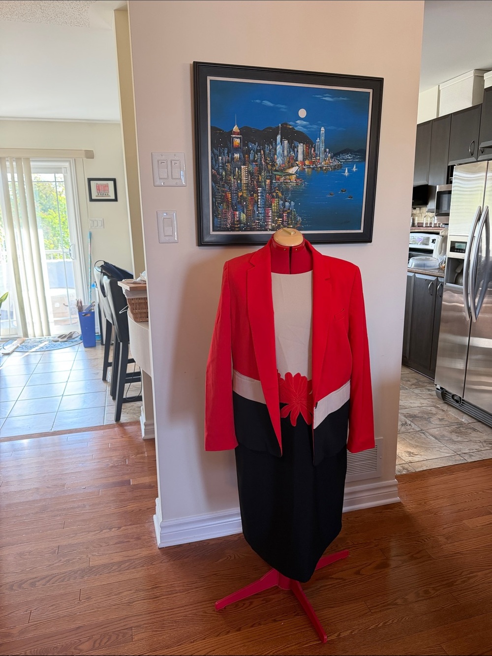 Anne Klein Red, Black & White Colorblock Blazer Jacket
